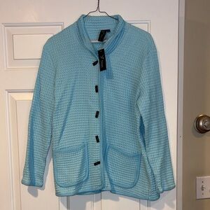 Light Blue Women's Waffle-Knit Jacket